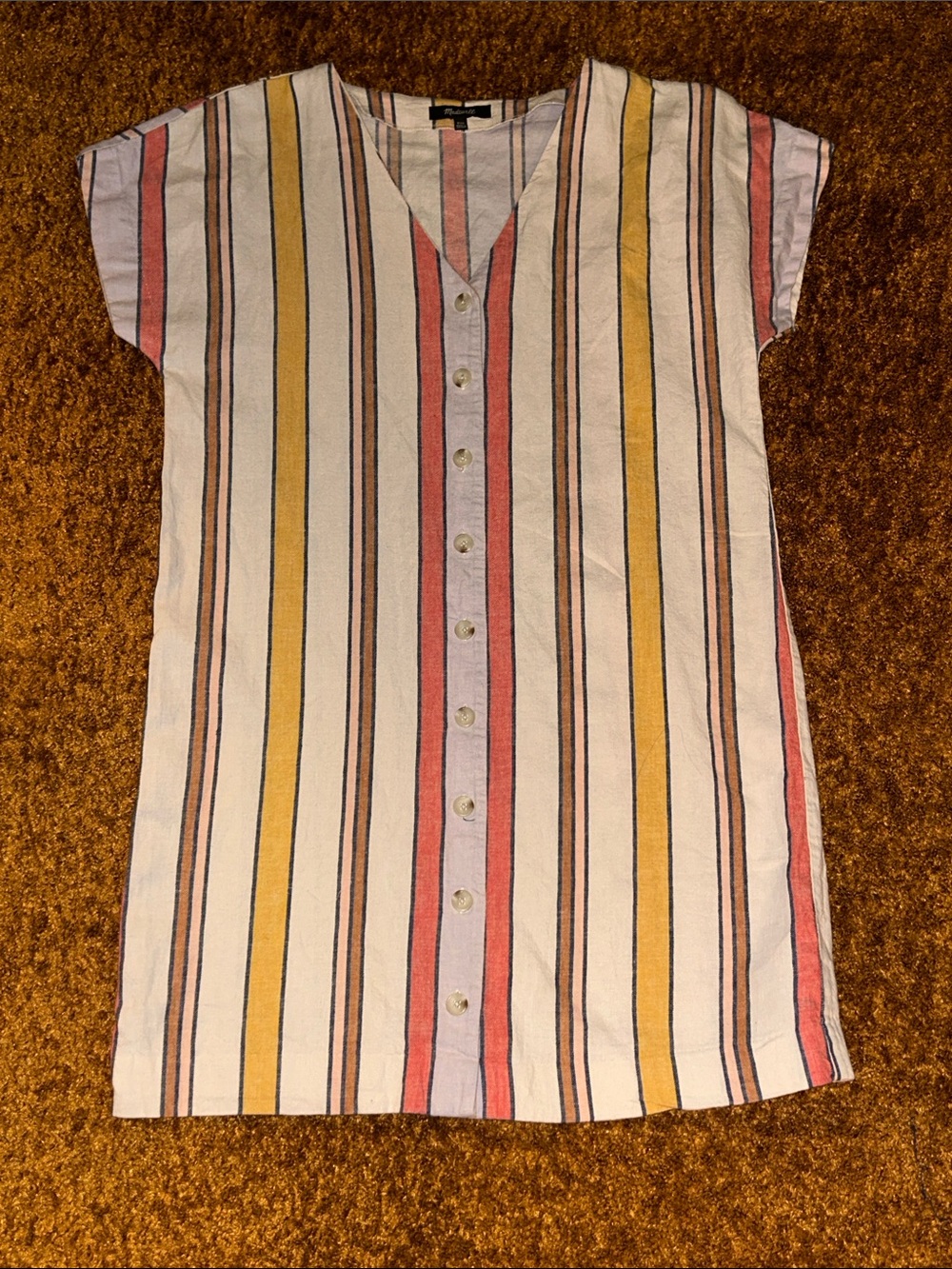 Madewell Striped Button-Front Mini Dress in Cream, Yellow, Coral, Light Blue